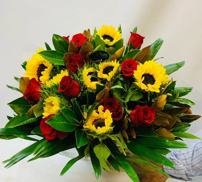 Sunflower and Red Roses